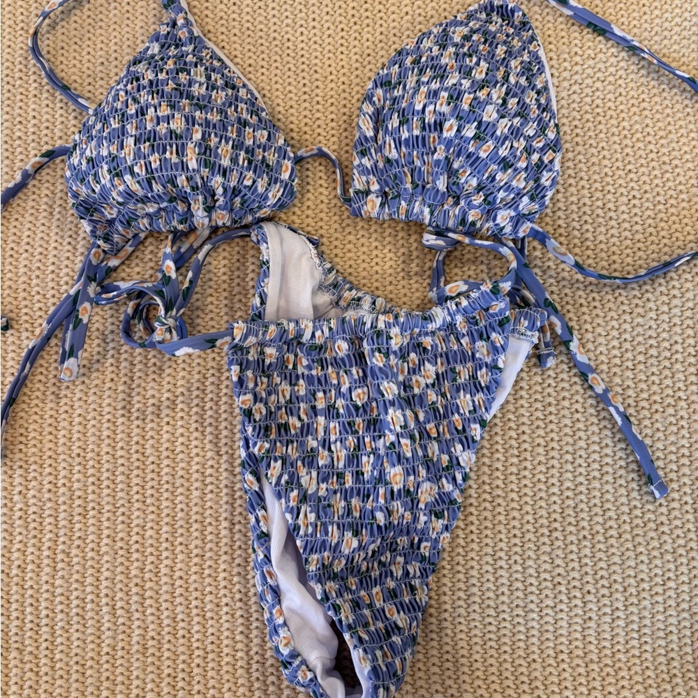 Blue and White Floral Bikini Set